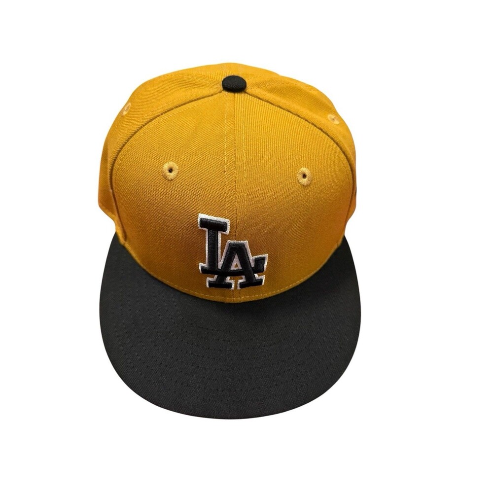 New Era LA Dodgers 59FIFTY Fitted Hat 7 1/4 Gold Mustard Black MLB - Picture 2 of 9